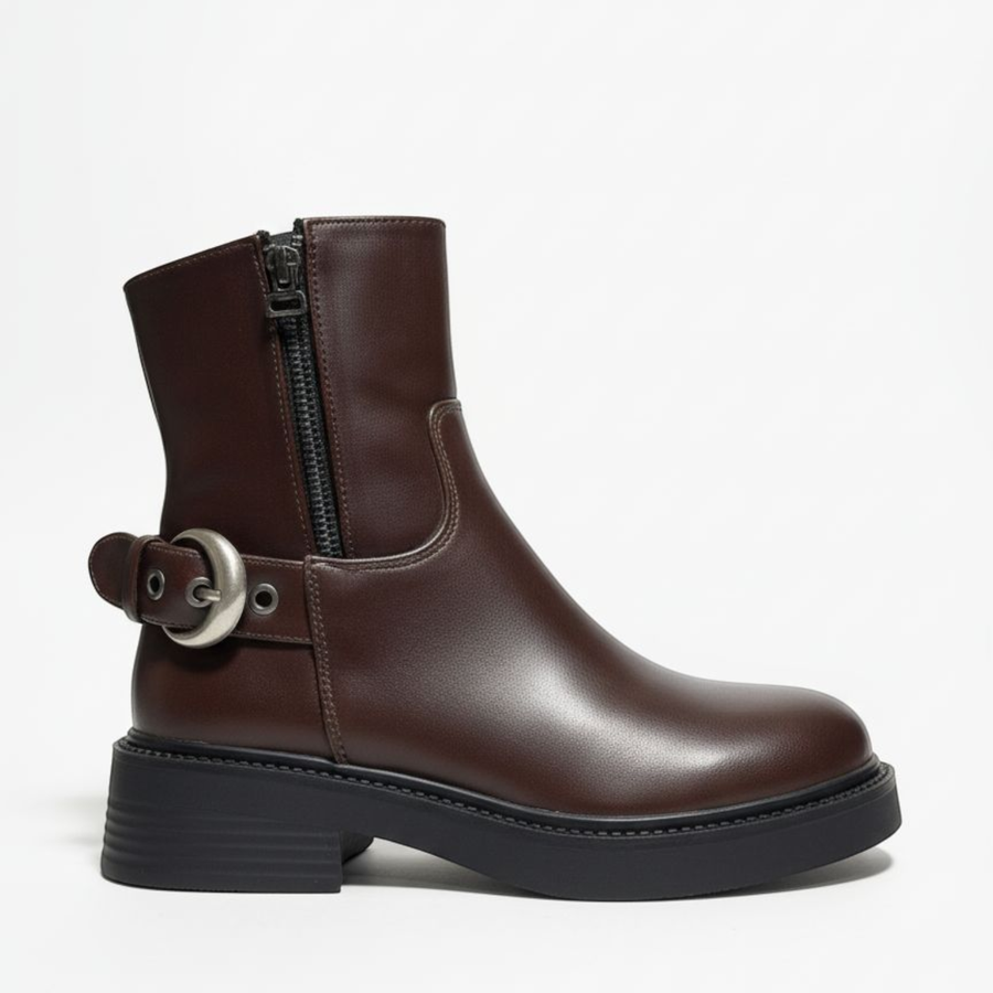 Classic Side-Zip Ankle Boots with Buckle Detail