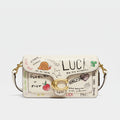 Cream Leather Graffiti Print Shoulder Bag