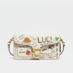 Cream Leather Graffiti Print Shoulder Bag