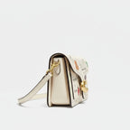 Cream Leather Graffiti Print Shoulder Bag