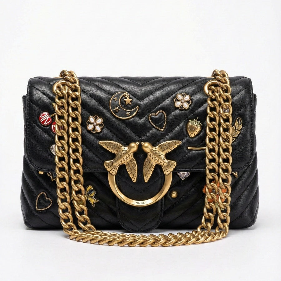 pinko Black Quilted Leather Bag