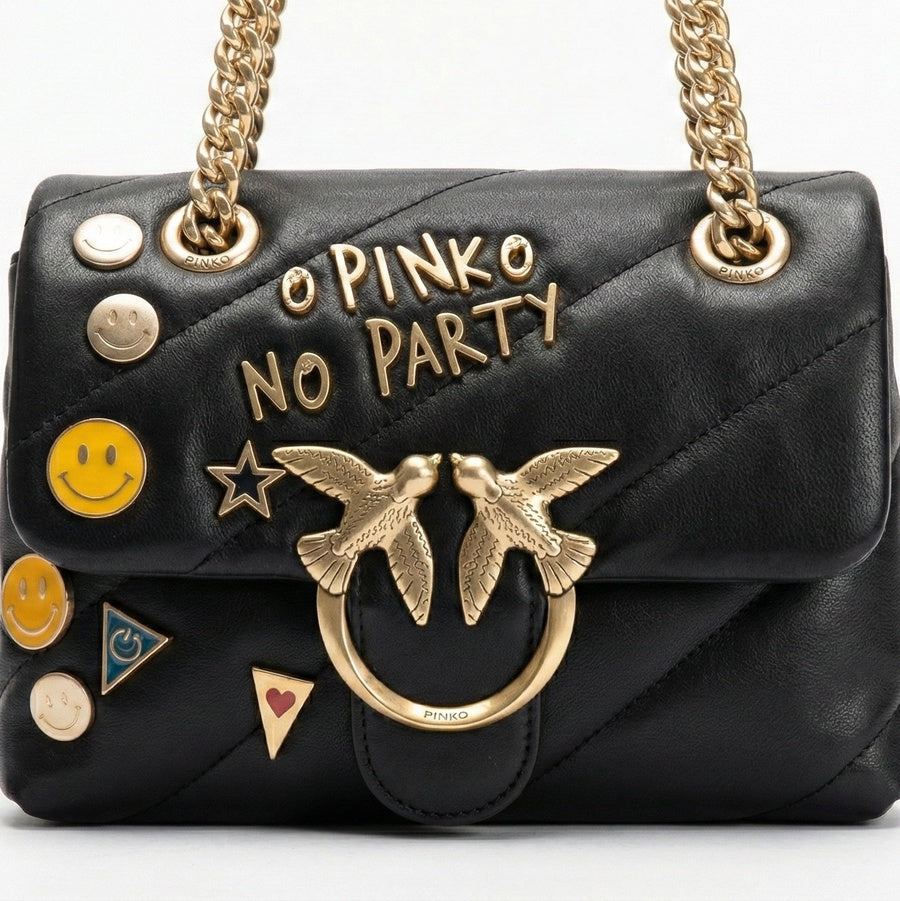 Pinko Black Quilted Leather Shoulder Bag