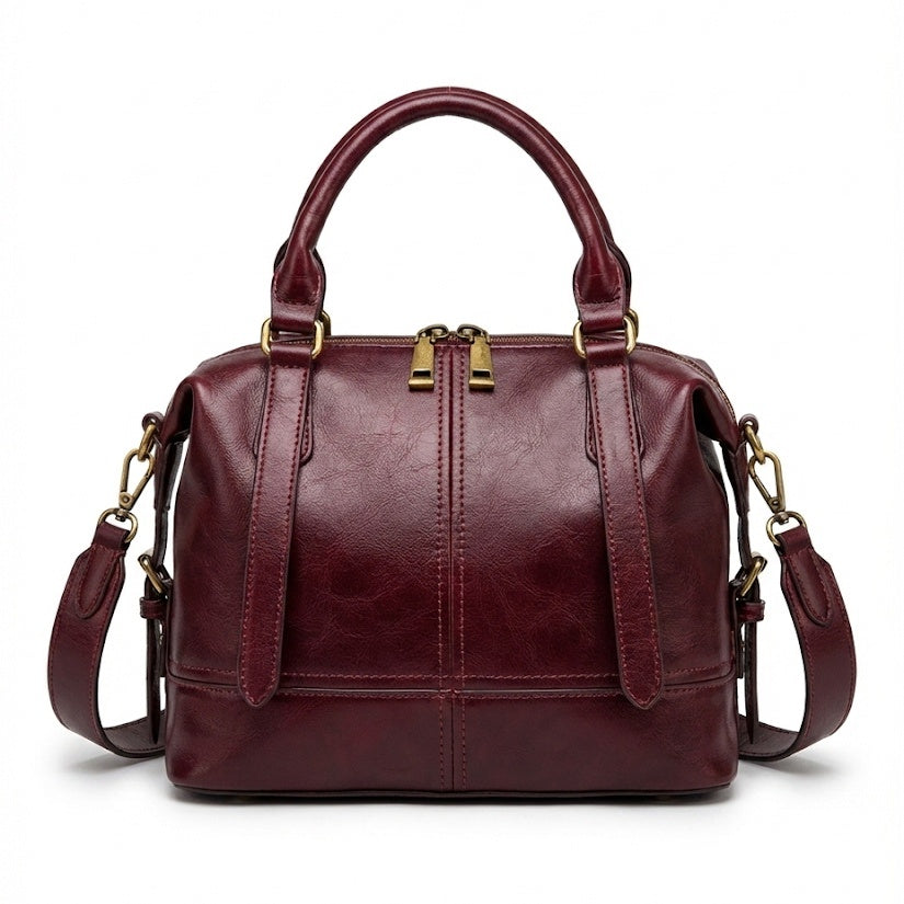 Classic Leather Satchel with Vintage Gold Hardware