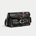 Cream Leather Graffiti Print Shoulder Bag