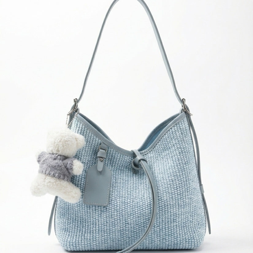Woven Bucket Bag with Tie Closure
