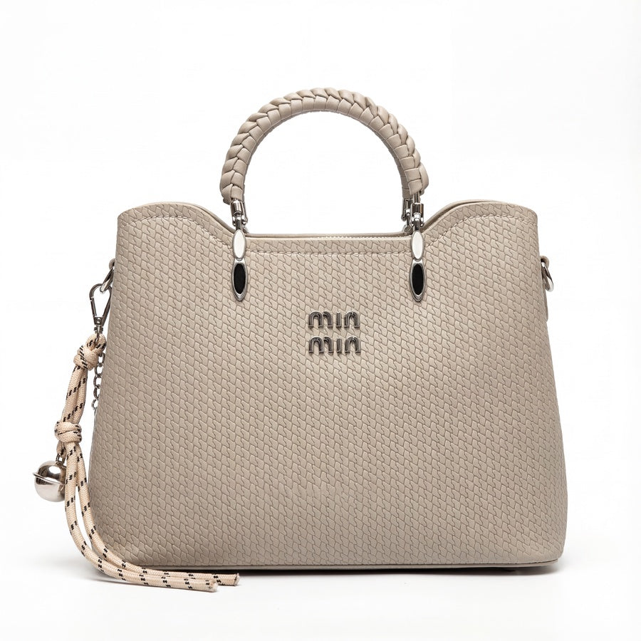 Woven Texture Satchel Bag with Braided Handle
