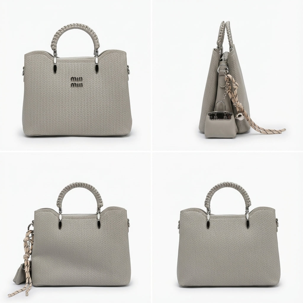 Woven Texture Satchel Bag with Braided Handle