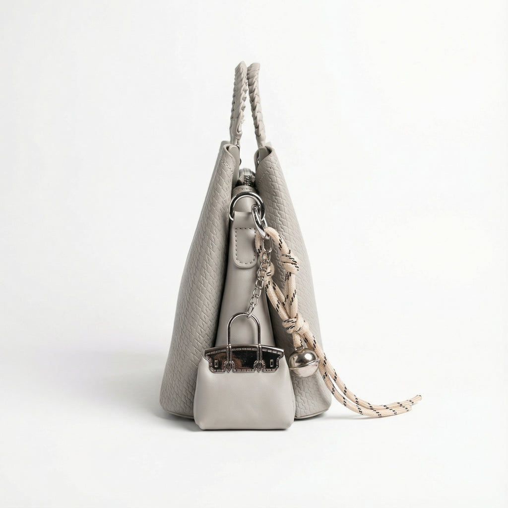 Woven Texture Satchel Bag with Braided Handle