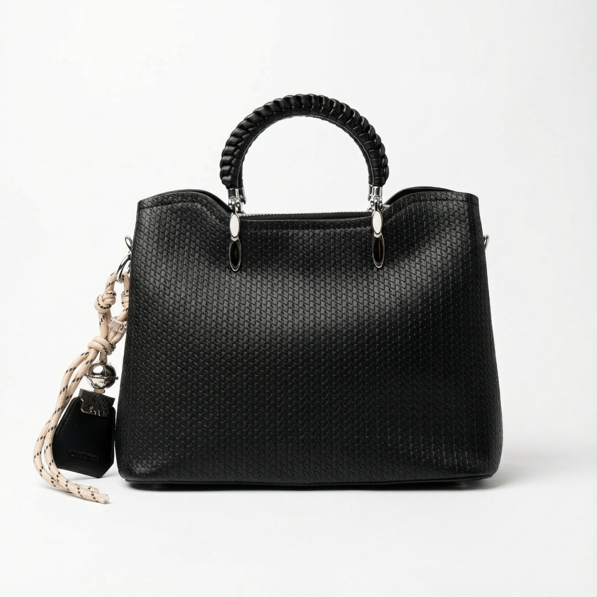 Woven Texture Satchel Bag with Braided Handle