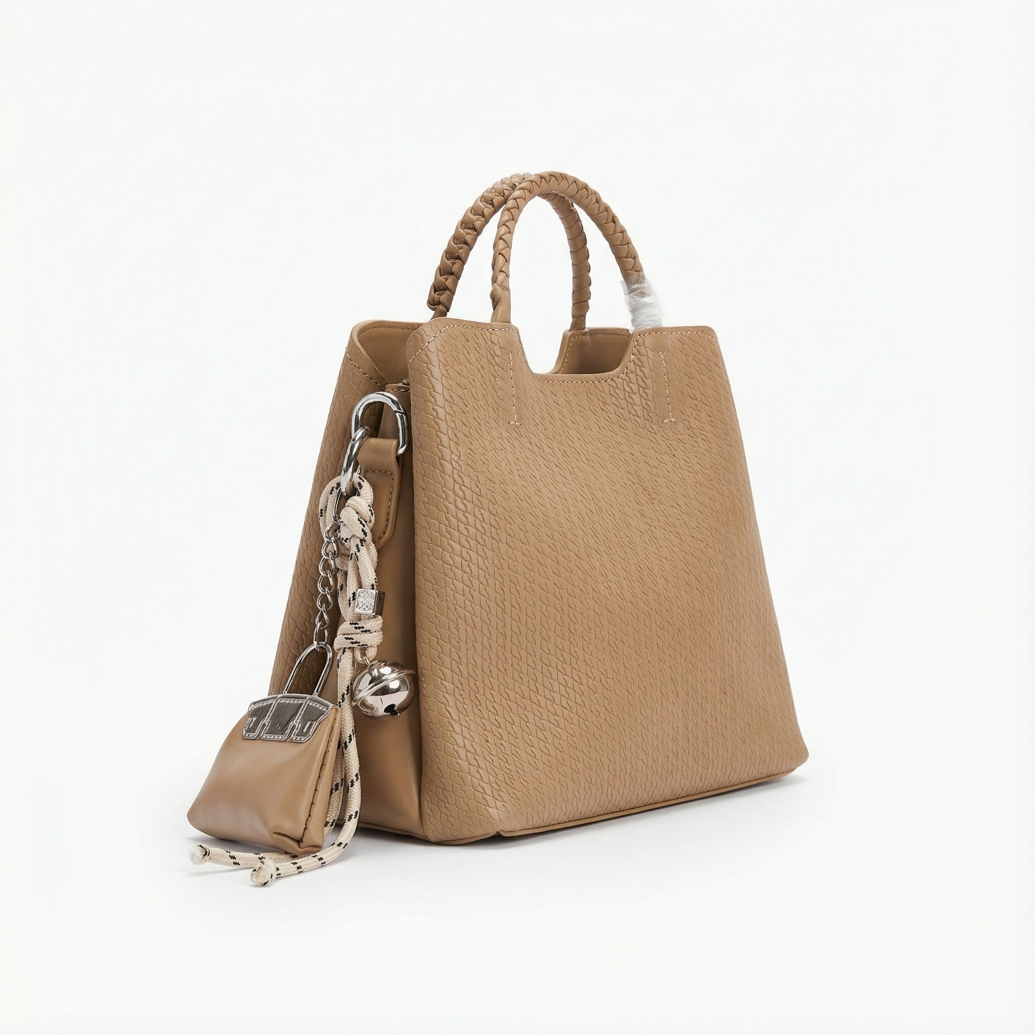 Woven Texture Satchel Bag with Braided Handle