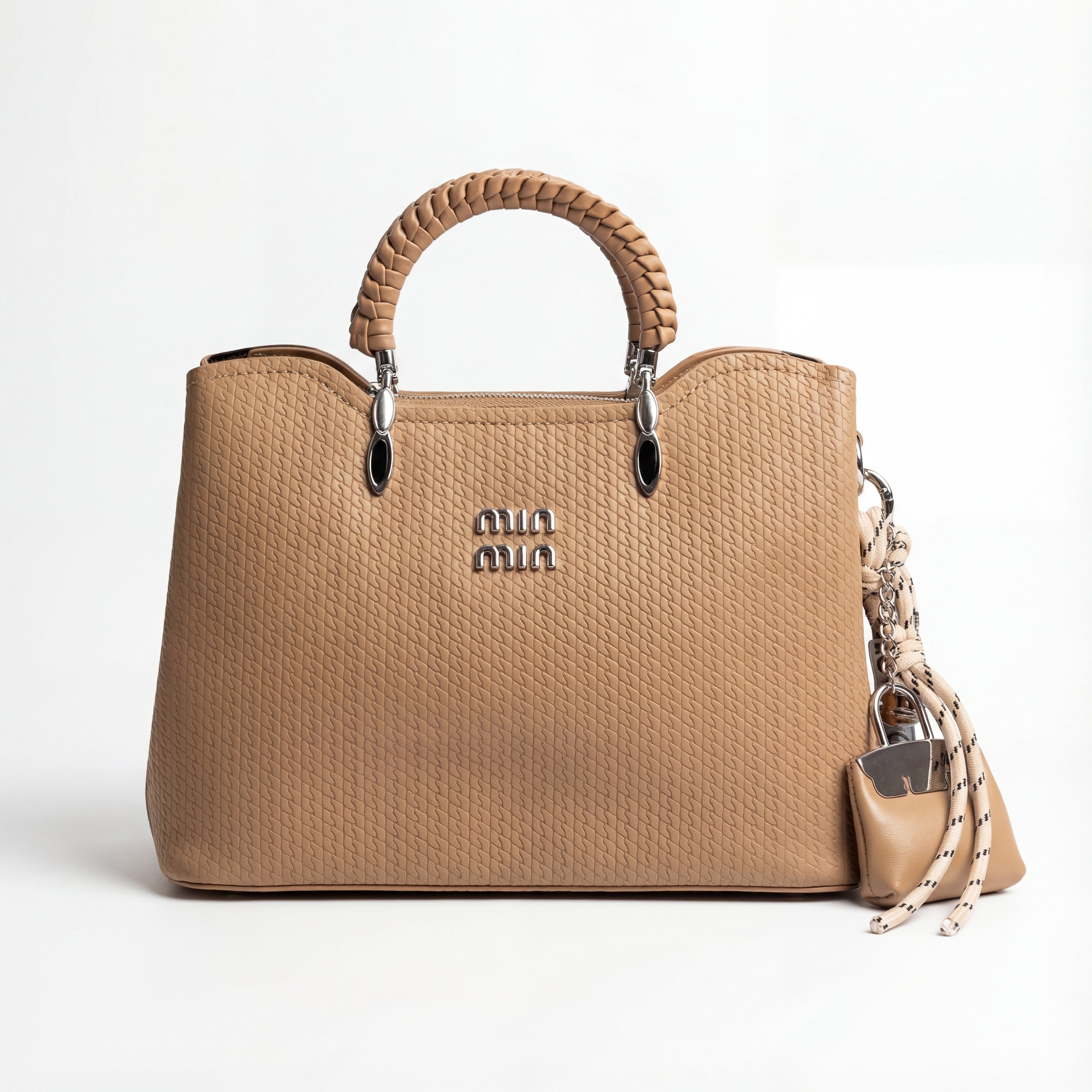 Woven Texture Satchel Bag with Braided Handle