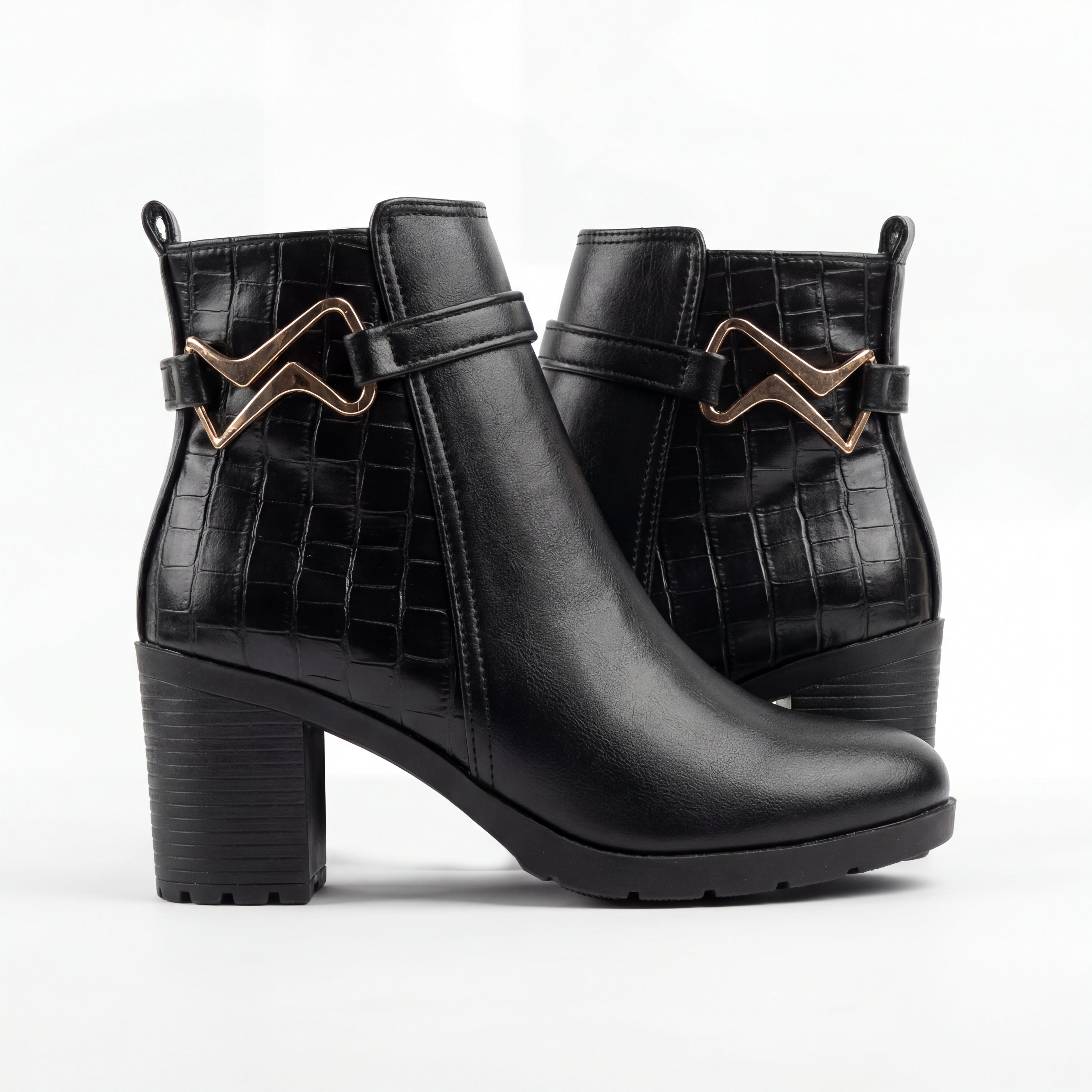 Sophisticated Croc-Textured Ankle Boots