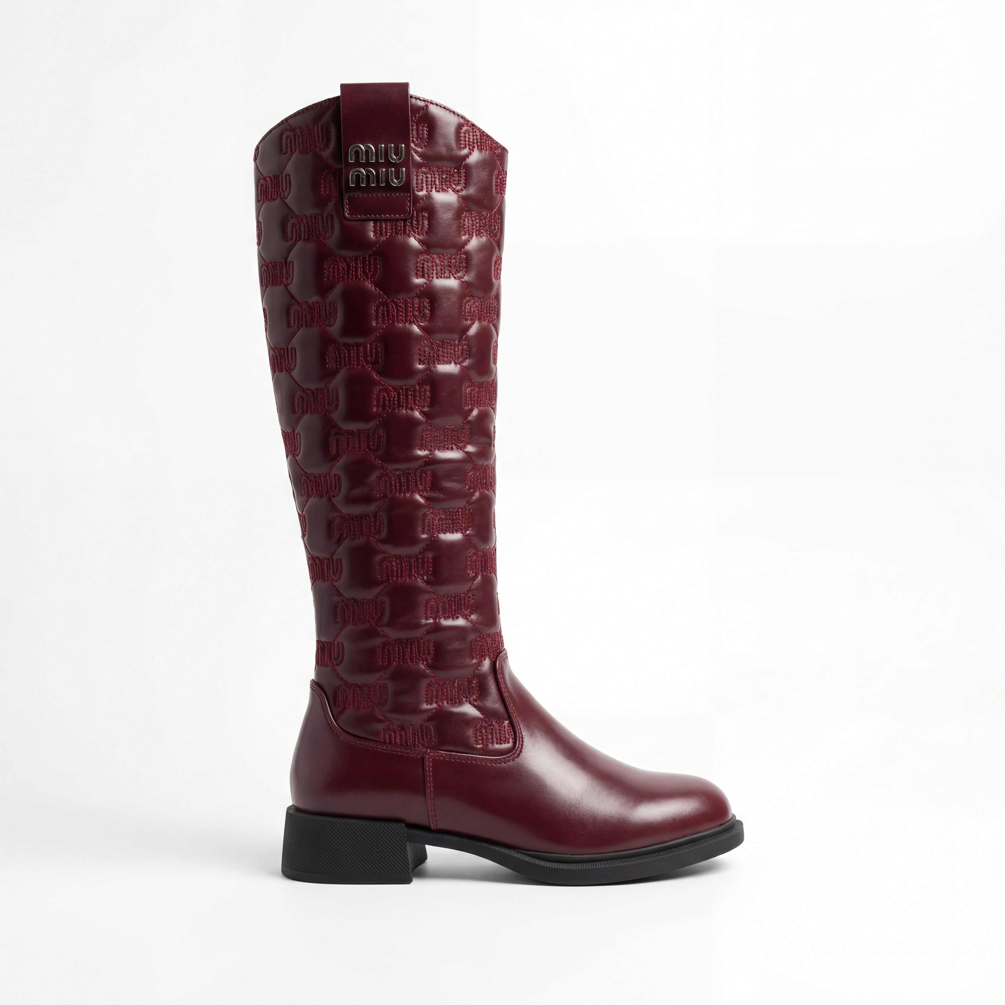 Chic Quilted Burgundy Knee-High Boots