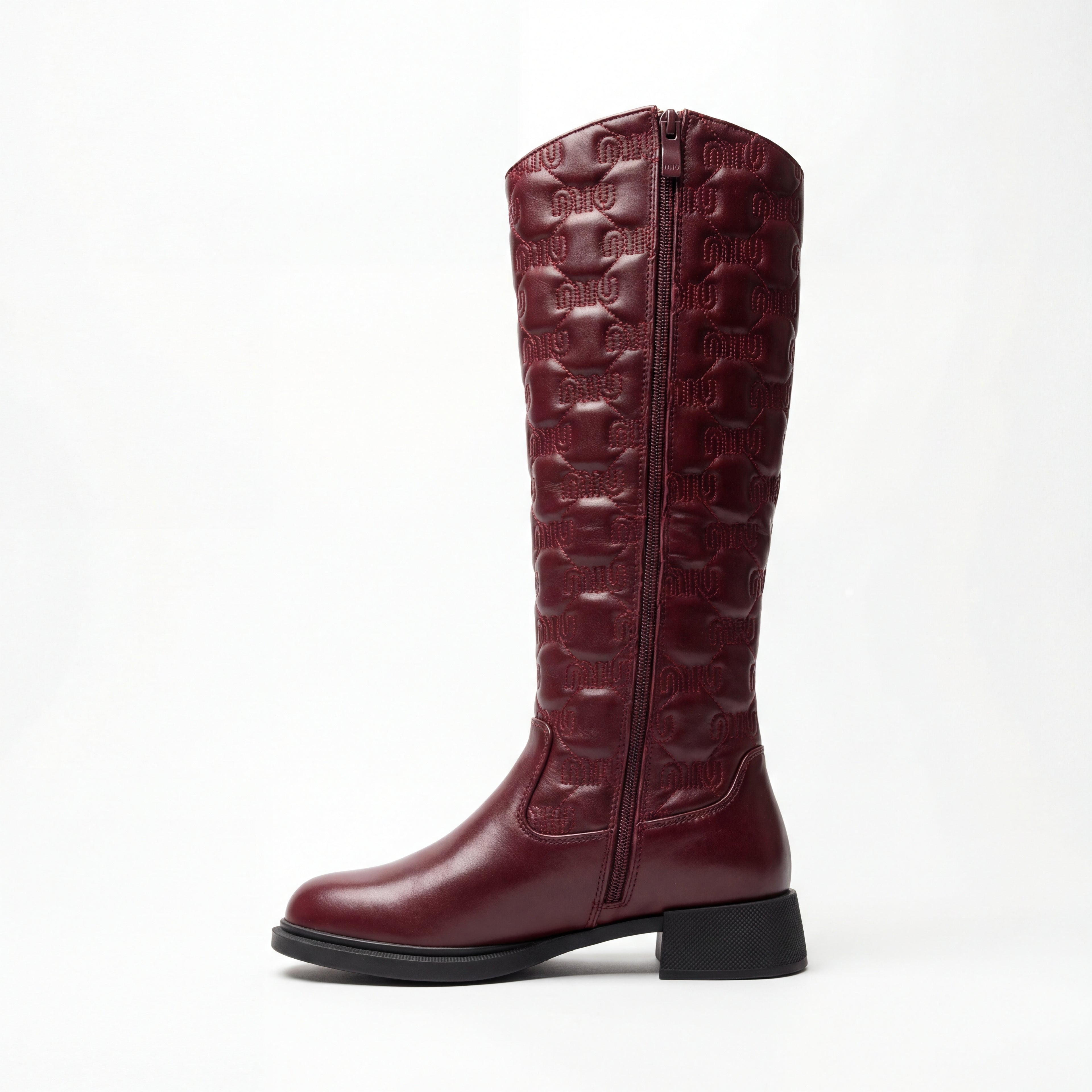 Chic Quilted Burgundy Knee-High Boots