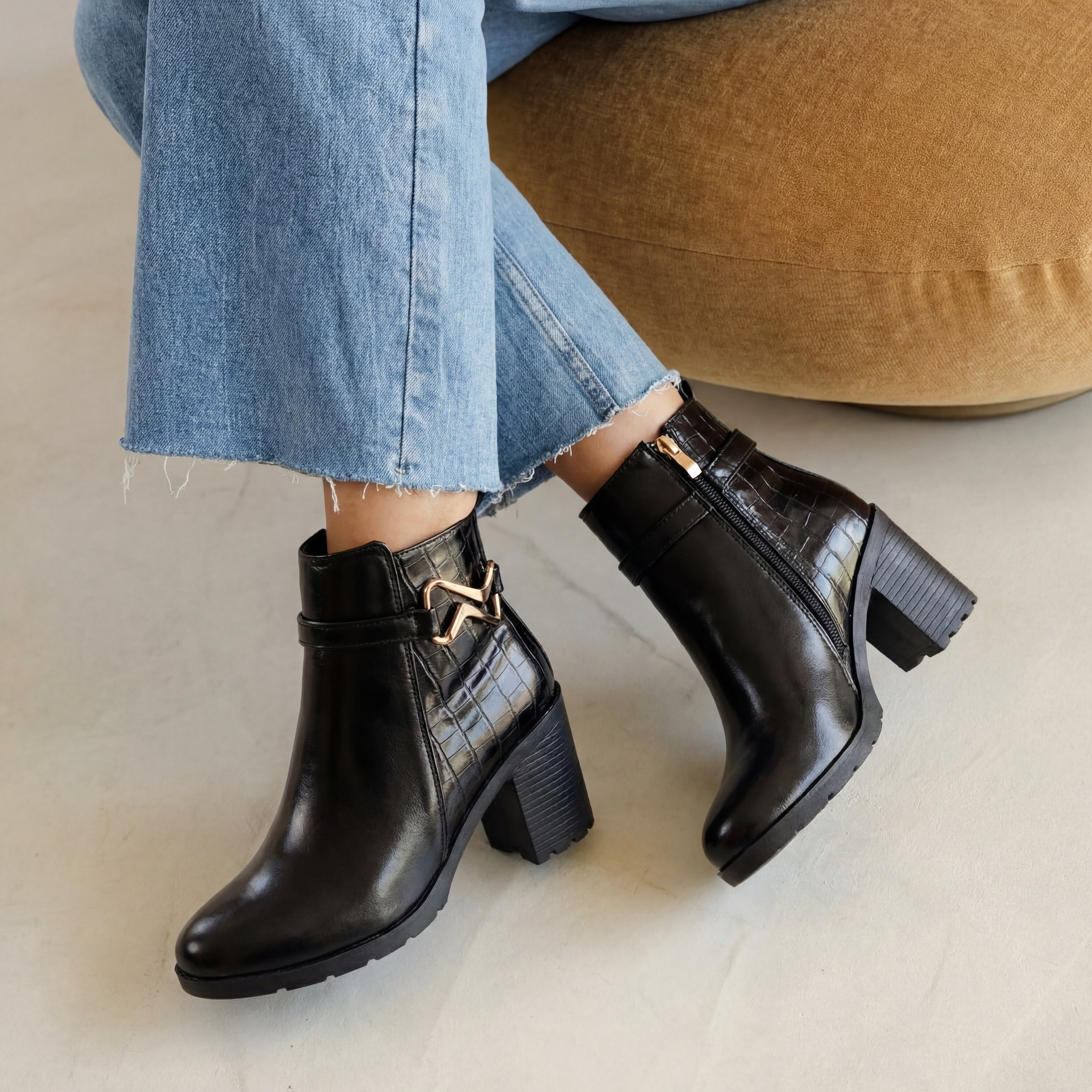 Sophisticated Croc-Textured Ankle Boots