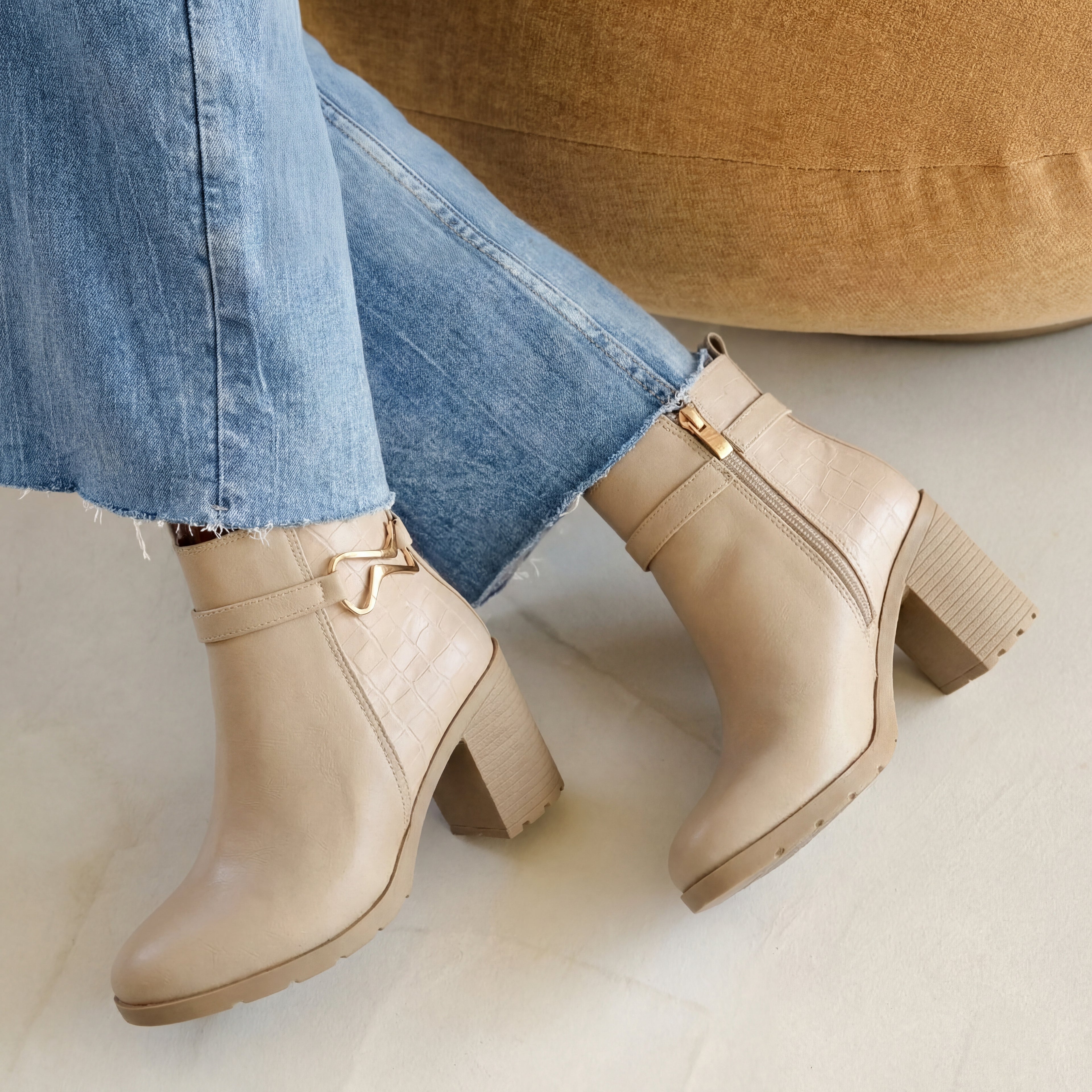 Sophisticated Croc-Textured Ankle Boots