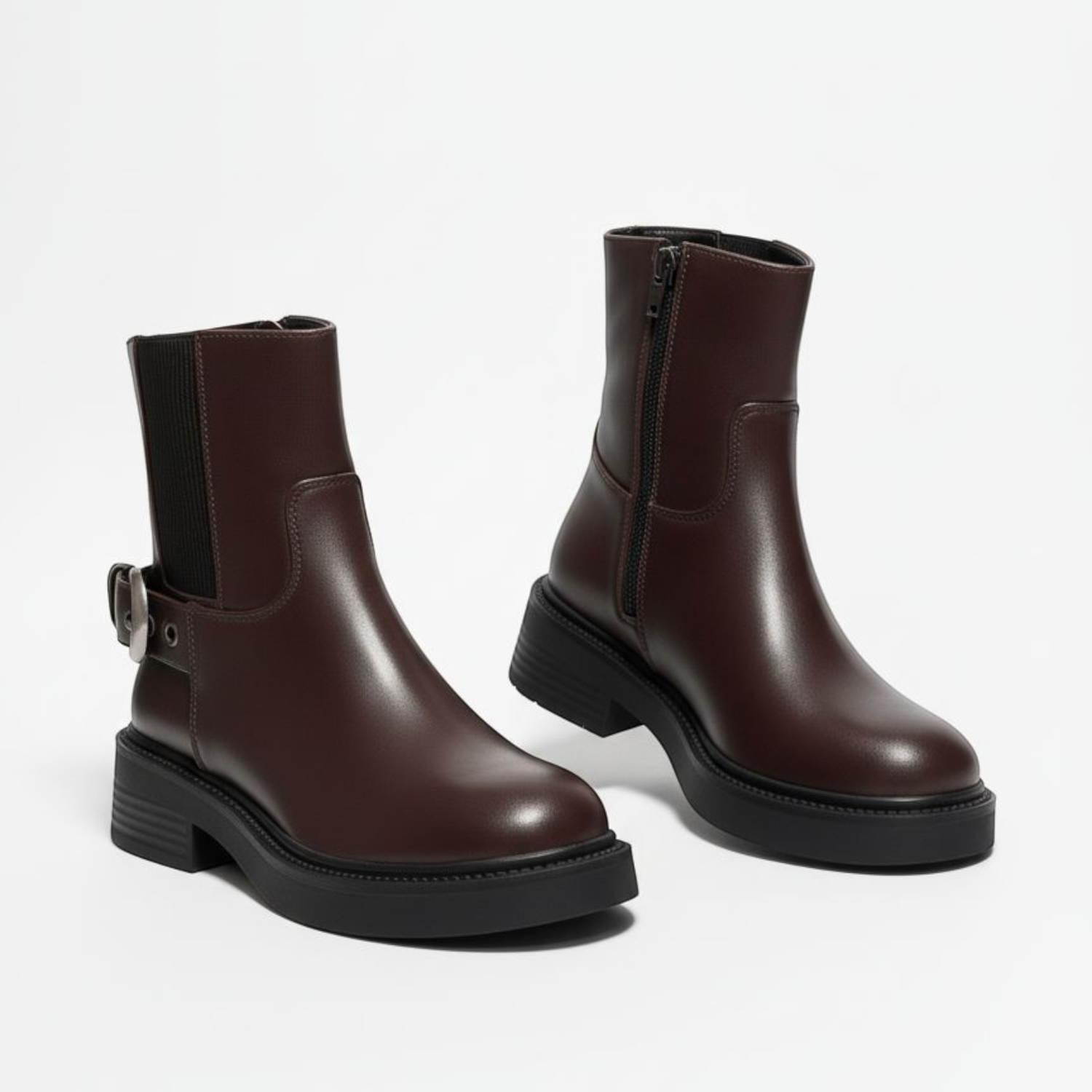 Classic Side-Zip Ankle Boots with Buckle Detail