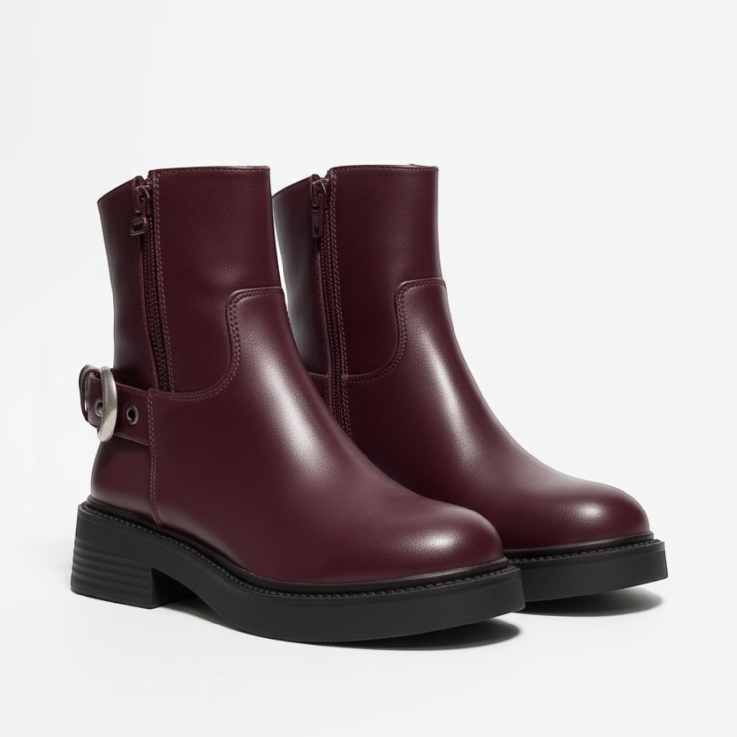 Classic Side-Zip Ankle Boots with Buckle Detail