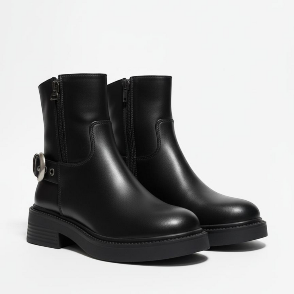 Classic Side-Zip Ankle Boots with Buckle Detail