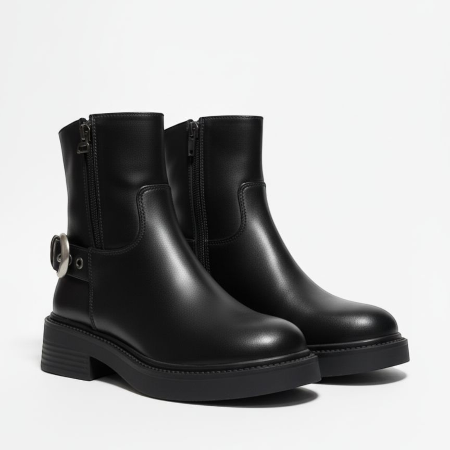 Classic Side-Zip Ankle Boots with Buckle Detail