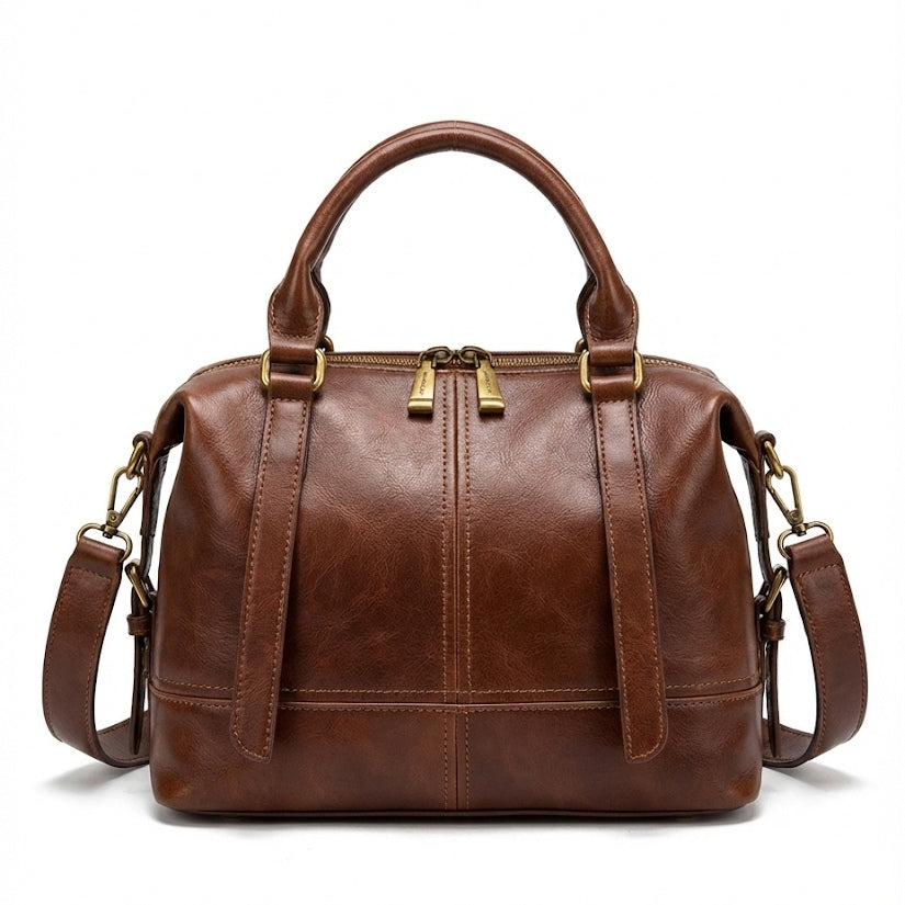 Classic Leather Satchel with Vintage Gold Hardware