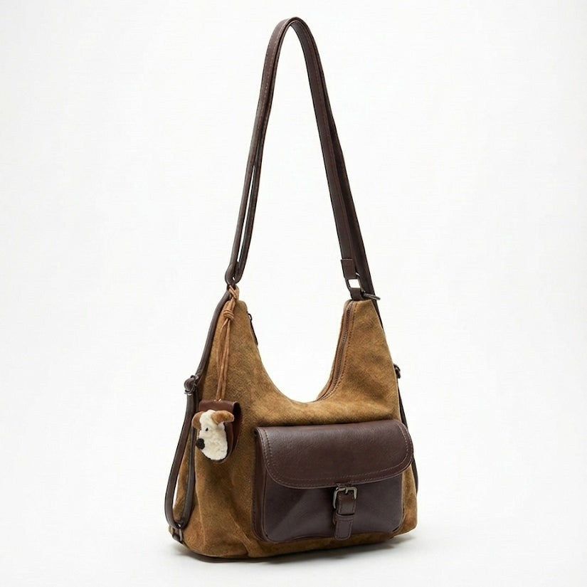 Vintage-Inspired Canvas & Leather Hobo Bag