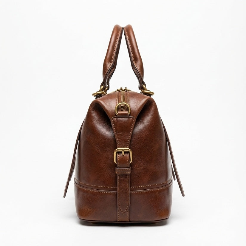 Classic Leather Satchel with Vintage Gold Hardware