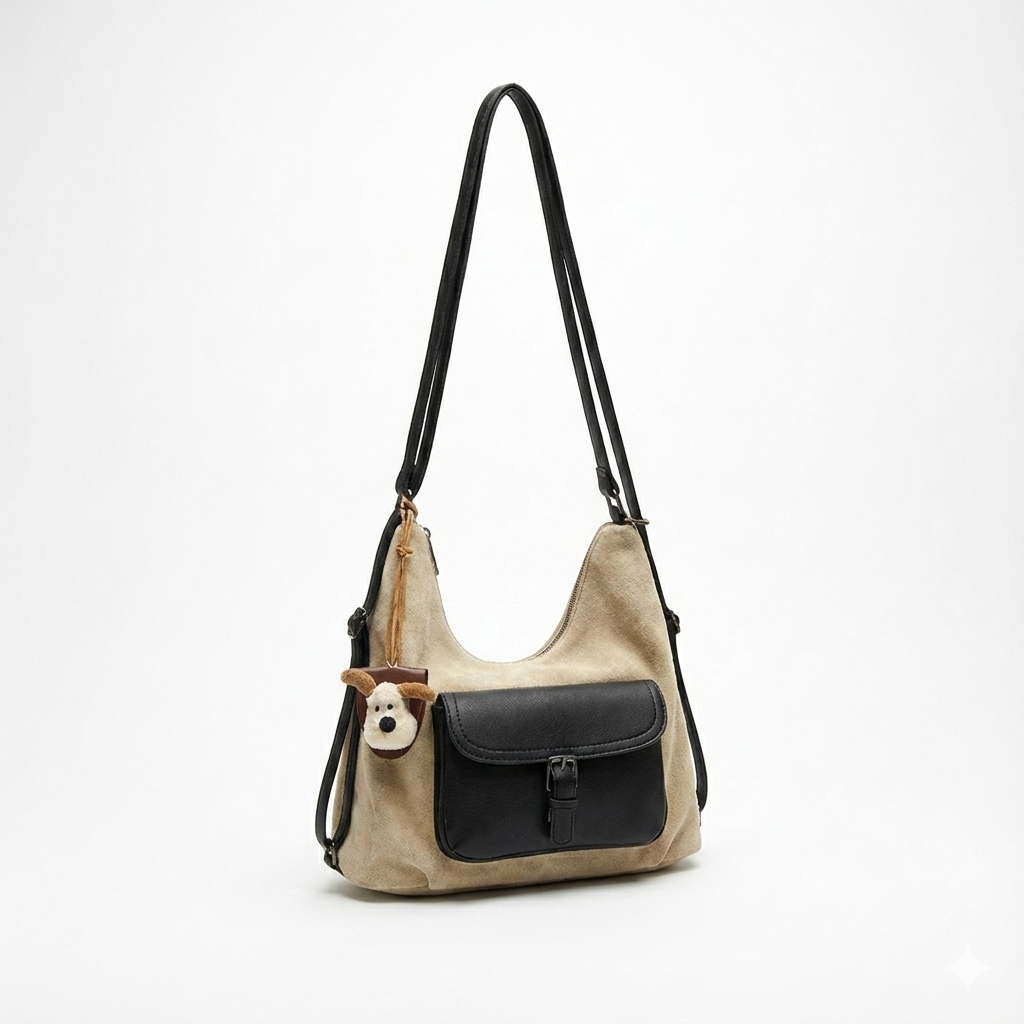 Vintage-Inspired Canvas & Leather Hobo Bag