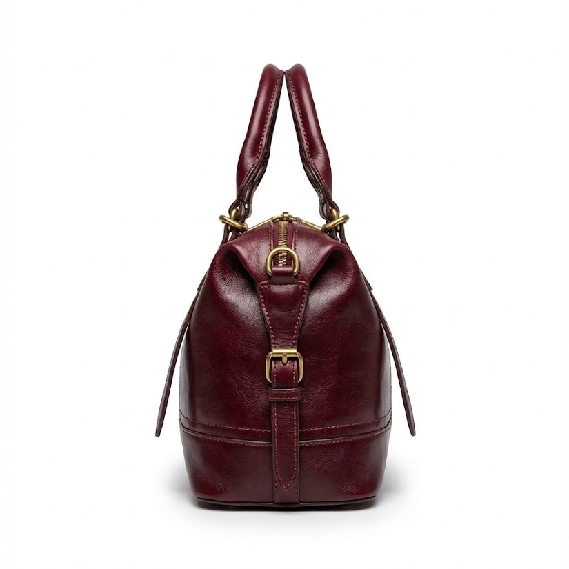 Classic Leather Satchel with Vintage Gold Hardware