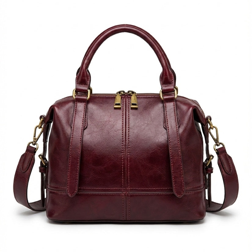 Classic Leather Satchel with Vintage Gold Hardware