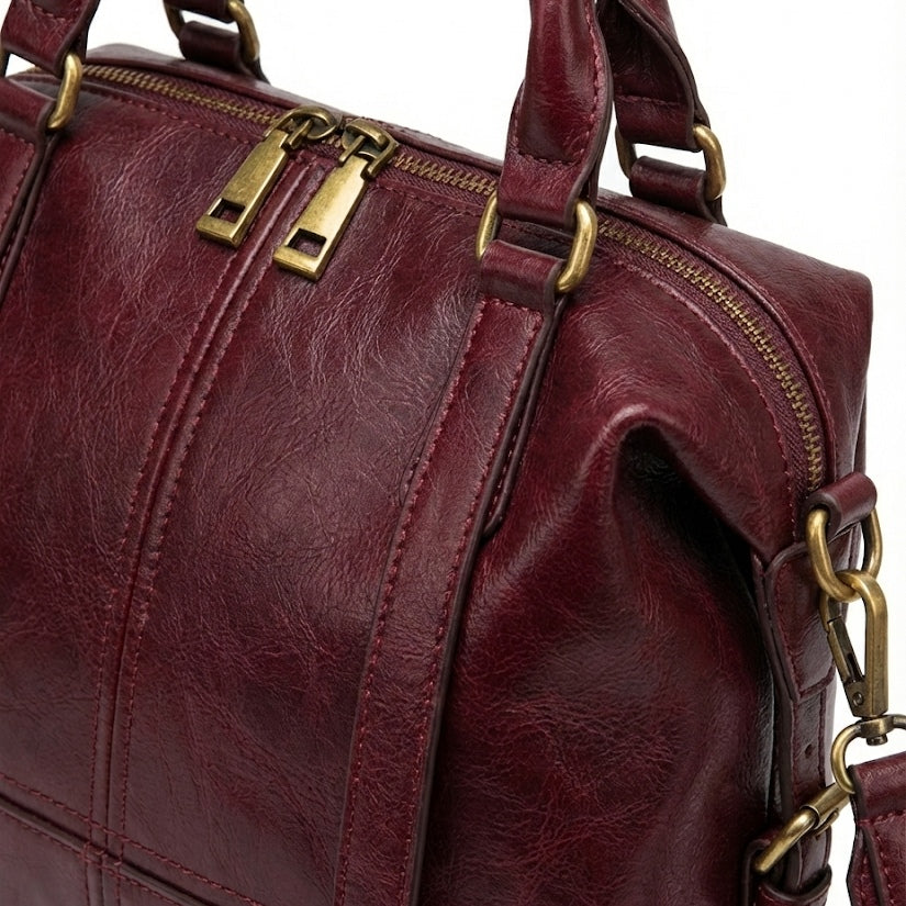 Classic Leather Satchel with Vintage Gold Hardware
