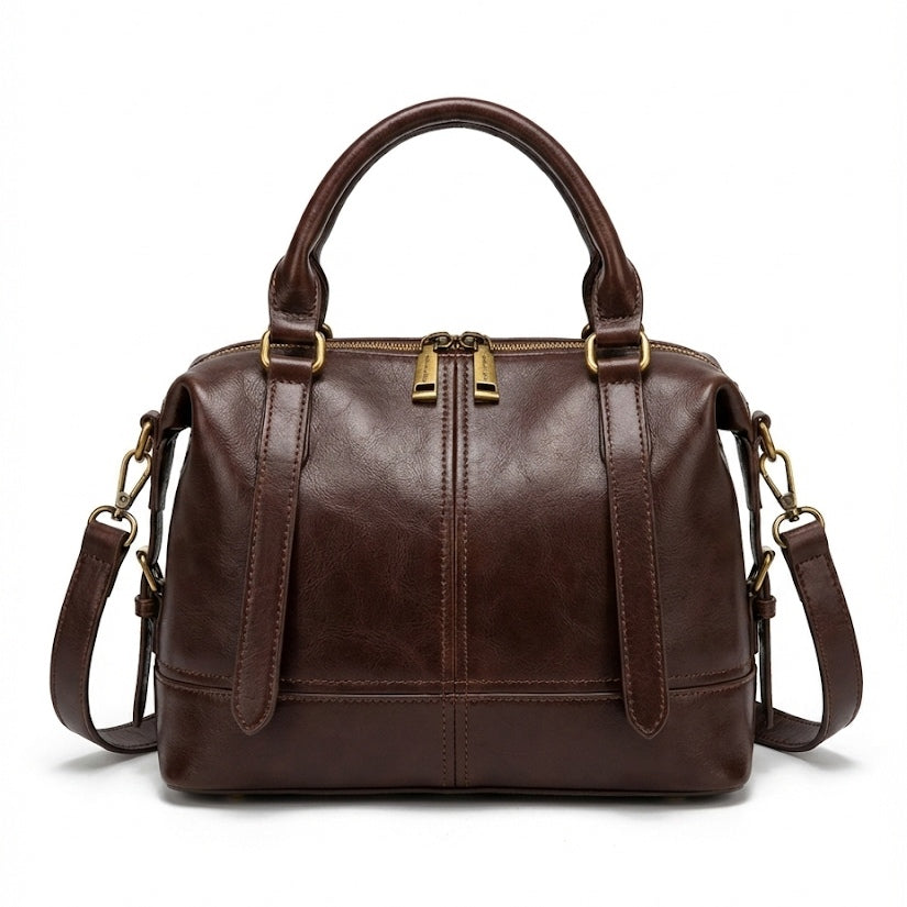 Classic Leather Satchel with Vintage Gold Hardware