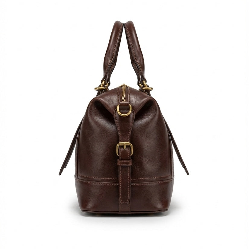 Classic Leather Satchel with Vintage Gold Hardware