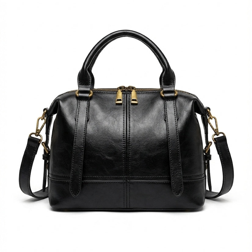 Classic Leather Satchel with Vintage Gold Hardware