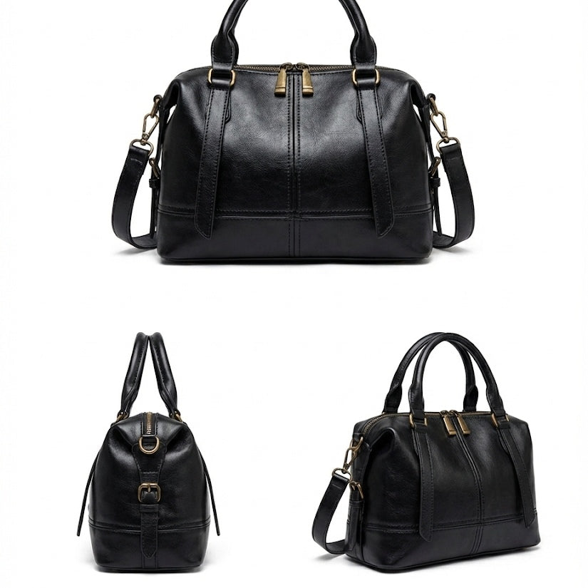 Classic Leather Satchel with Vintage Gold Hardware